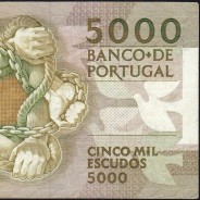 5000 Escudos 1987 Antero de Quental, 12 Fevereiro 1987 Chapa 2, Banco de Portugal, World Paper Money Pick 183 (Circulada)