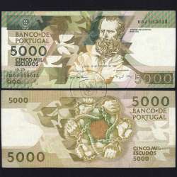 5000 Escudos 1989 Antero de Quental, 19 outubro 1989 Chapa 2A, Banco de Portugal, World Paper Money Pick 184 (Circulada)