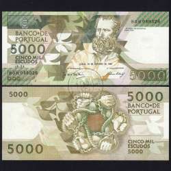 5000 Escudos 1989 Antero de Quental, 19 outubro 1989 Chapa 2A, Banco de Portugal, World Paper Money Pick 184 (Pouco Circulada)