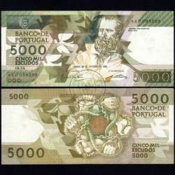 5000 Escudos 1988 Antero de Quental, 28 Outubro 1988 Chapa 2A, Banco de Portugal, World Paper Money Pick 184 (Circulada)
