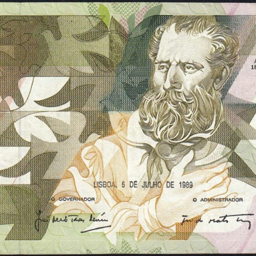 5000 Escudos 1989 Antero de Quental, 6 July 1989 Plate 2A, Bank of Portugal, World Paper Money Pick 184 (Circulated)