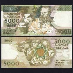 5000 Escudos 1989 Antero de Quental, 6 July 1989 Plate 2A, Bank of Portugal, World Paper Money Pick 184 (Circulated)