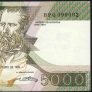 5000 Escudos 1989 Antero de Quental, 19 October 1989 Plate 2A, Bank of Portugal, World Paper Money Pick 184 (Circulated)