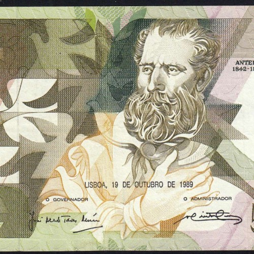 5000 Escudos 1989 Antero de Quental, 19 outubro 1989 Chapa 2A, Banco de Portugal, World Paper Money Pick 184 (Circulada)