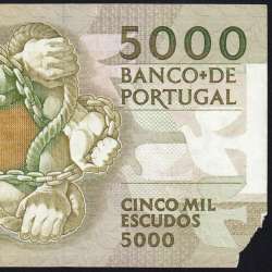 5000 Escudos 1989 Antero de Quental, 6 July 1989 Plate 2A, Bank of Portugal, World Paper Money Pick 184 (Circulated)