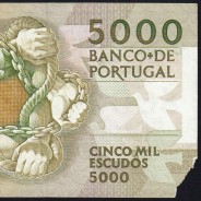 5000 Escudos 1989 Antero de Quental, 6 July 1989 Plate 2A, Bank of Portugal, World Paper Money Pick 184 (Circulated)