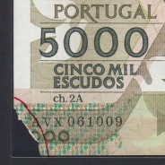 5000 Escudos 1989 Antero de Quental, 6 Julho 1989 Chapa 2A, Banco de Portugal, World Paper Money Pick 184 (Circulada)