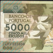 5000 Escudos 1987 Antero de Quental, 12 Fevereiro 1987 Chapa 2, Banco de Portugal, World Paper Money Pick 183 (Circulada)