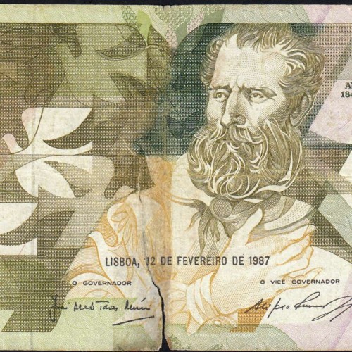 5000 Escudos 1987 Antero de Quental, 12 Fevereiro 1987 Chapa 2, Banco de Portugal, World Paper Money Pick 183 (Circulada)