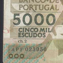 5000 Escudos 1987 Antero de Quental, 12 February 1987 Plate 2, Bank of Portugal, World Paper Money Pick 183 (Circulated)