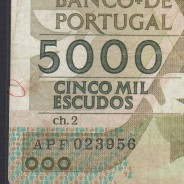 5000 Escudos 1987 Antero de Quental, 12 Fevereiro 1987 Chapa 2, Banco de Portugal, World Paper Money Pick 183 (Circulada)
