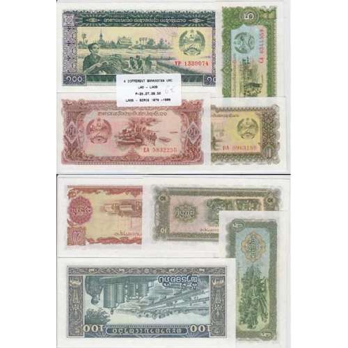 LAOS - LOTE DE 4 NOTAS DIFERENTES - SERIE 1979-1988 ( NÃO CIRCULADAS )