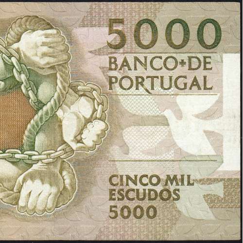 5000 Escudos 1989 Antero de Quental, 19 outubro 1989 Chapa 2A, Banco de Portugal, World Paper Money Pick 184 (Circulada)