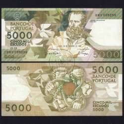 5000 Escudos 1989 Antero de Quental, 19 outubro 1989 Chapa 2A, Banco de Portugal, World Paper Money Pick 184 (Circulada)