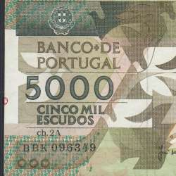 5000 Escudos 1989 Antero de Quental, 6 Julho 1989 Chapa 2A, Banco de Portugal, World Paper Money Pick 184 (Circulada)