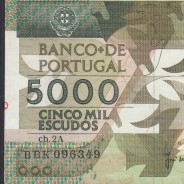 5000 Escudos 1989 Antero de Quental, 6 July 1989 Plate 2A, Bank of Portugal, World Paper Money Pick 184 (Circulated)