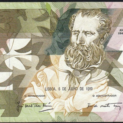 5000 Escudos 1989 Antero de Quental, 6 July 1989 Plate 2A, Bank of Portugal, World Paper Money Pick 184 (Circulated)