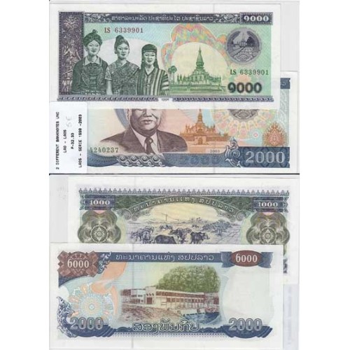 LAOS - LOTE DE 2 NOTAS DIFERENTES - SERIE 1998-2003 ( NÃO CIRCULADAS )