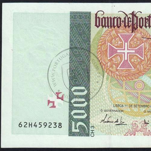 5000 Escudos banknote 1997 Vasco da Gama, 5000$00 11/09/1997 Plate: 3 - Bank of Portugal (Lightly circulated) - Pick 190