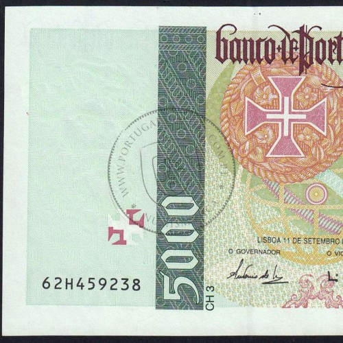 5000 Escudos banknote 1997 Vasco da Gama, 5000$00 11/09/1997 Plate: 3 - Bank of Portugal (Lightly circulated) - Pick 190