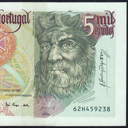5000 Escudos banknote 1997 Vasco da Gama, 5000$00 11/09/1997 Plate: 3 - Bank of Portugal (Lightly circulated) - Pick 190