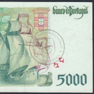 5000 Escudos banknote 1997 Vasco da Gama, 5000$00 11/09/1997 Plate: 3 - Bank of Portugal (Lightly circulated) - Pick 190