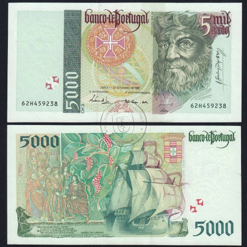 Nota de 5000 Escudos 1997 Vasco da Gama, 5000$00 11/09/1997 Chapa: 3 - Banco de Portugal (Pouco Circulada) - Pick 190