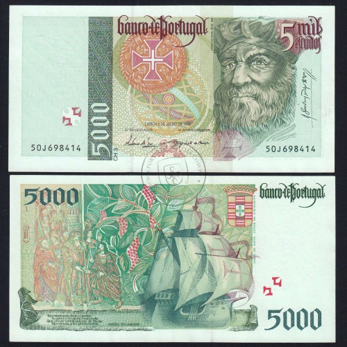 5000 Escudos banknote 1998 Vasco da Gama, 5000$00 02/07/1998 Plate: 3 - Bank of Portugal (Lightly Circulated) - Pick 190