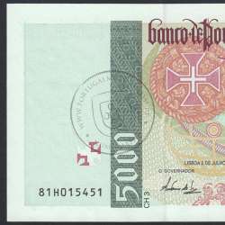 5000 Escudos banknote 1998 Vasco da Gama, 5000$00 02/07/1998 Plate: 3 - Bank of Portugal (Lightly circulated) - Pick 190