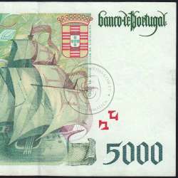 5000 Escudos banknote 1995 Vasco da Gama, 5000$00 05/01/1995 Plate: 3 - Bank of Portugal (Circulated) - Pick 190