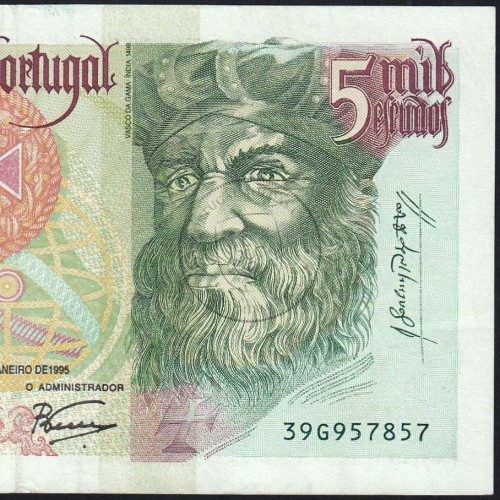 5000 Escudos banknote 1995 Vasco da Gama, 5000$00 05/01/1995 Plate: 3 - Bank of Portugal (Circulated) - Pick 190