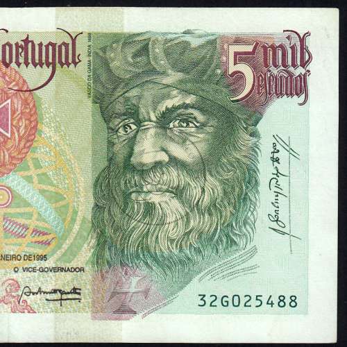 Nota de 5000 Escudos 1995 Vasco da Gama, 5000$00 05/01/1995 Chapa: 3 - Banco de Portugal (Circulada) - Pick 190