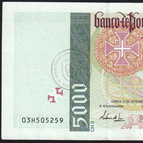 Nota de 5000 Escudos 1996 Vasco da Gama, 5000$00 12/09/1996 Chapa: 3 - Banco de Portugal (Circulada) - Pick 190