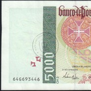 5000 Escudos banknote 1995 Vasco da Gama, 5000$00 05/01/1995 Plate: 3 - Bank of Portugal (Circulated) - Pick 190