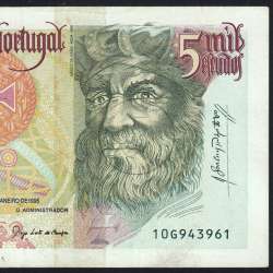 5000 Escudos banknote 1995 Vasco da Gama, 5000$00 05/01/1995 Plate: 3 - Bank of Portugal (Circulated) - Pick 190