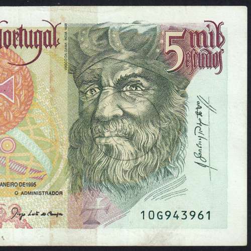 Nota de 5000 Escudos 1995 Vasco da Gama, 5000$00 05/01/1995 Chapa: 3 - Banco de Portugal (Circulada) - Pick 190