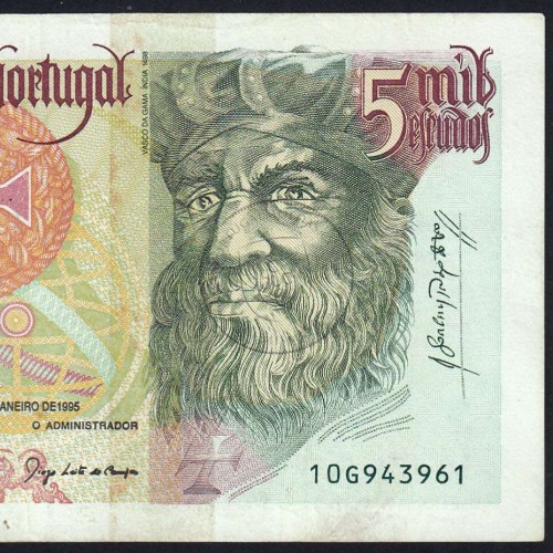 Nota de 5000 Escudos 1995 Vasco da Gama, 5000$00 05/01/1995 Chapa: 3 - Banco de Portugal (Circulada) - Pick 190