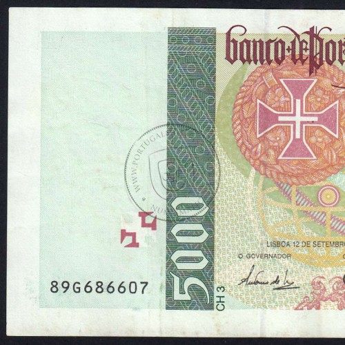 Nota de 5000 Escudos 1996 Vasco da Gama, 5000$00 12/09/1996 Chapa: 3 - Banco de Portugal (Circulada) - Pick 190