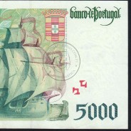5000 Escudos banknote 1996 Vasco da Gama, 5000$00 12/09/1996 Plate: 3 - Bank of Portugal (Circulated) - Pick 190