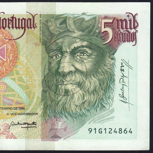 Nota de 5000 Escudos 1996 Vasco da Gama, 5000$00 12/09/1996 Chapa: 3 - Banco de Portugal (Circulada) - Pick 190