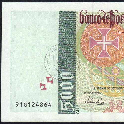 Nota de 5000 Escudos 1996 Vasco da Gama, 5000$00 12/09/1996 Chapa: 3 - Banco de Portugal (Circulada) - Pick 190