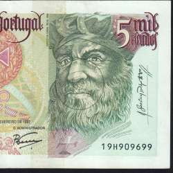 5000 Escudos banknote 1997 Vasco da Gama, 5000$00 20/02/1997 Plate: 3 - Bank of Portugal (Circulated) - Pick 190