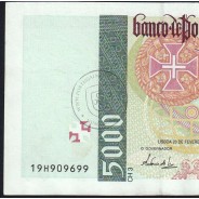 5000 Escudos banknote 1997 Vasco da Gama, 5000$00 20/02/1997 Plate: 3 - Bank of Portugal (Circulated) - Pick 190