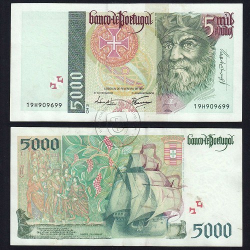 Nota de 5000 Escudos 1997 Vasco da Gama, 5000$00 20/02/1997 Chapa: 3 - Banco de Portugal (Circulada) - Pick 190