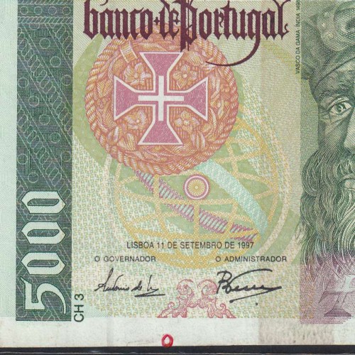5000 Escudos banknote 1997 Vasco da Gama, 5000$00 11/09/1997 Plate: 3 - Bank of Portugal (Circulated) - Pick 190