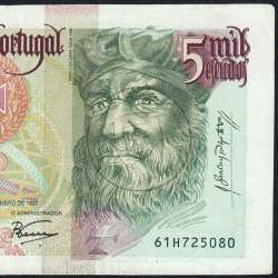 5000 Escudos banknote 1997 Vasco da Gama, 5000$00 11/09/1997 Plate: 3 - Bank of Portugal (Circulated) - Pick 190