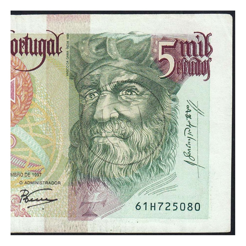 Nota de 5000 Escudos 1997 Vasco da Gama, 5000$00 11/09/1997 Chapa: 3 - Banco de Portugal (Circulada) - Pick 190