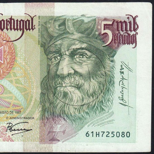 5000 Escudos banknote 1997 Vasco da Gama, 5000$00 11/09/1997 Plate: 3 - Bank of Portugal (Circulated) - Pick 190