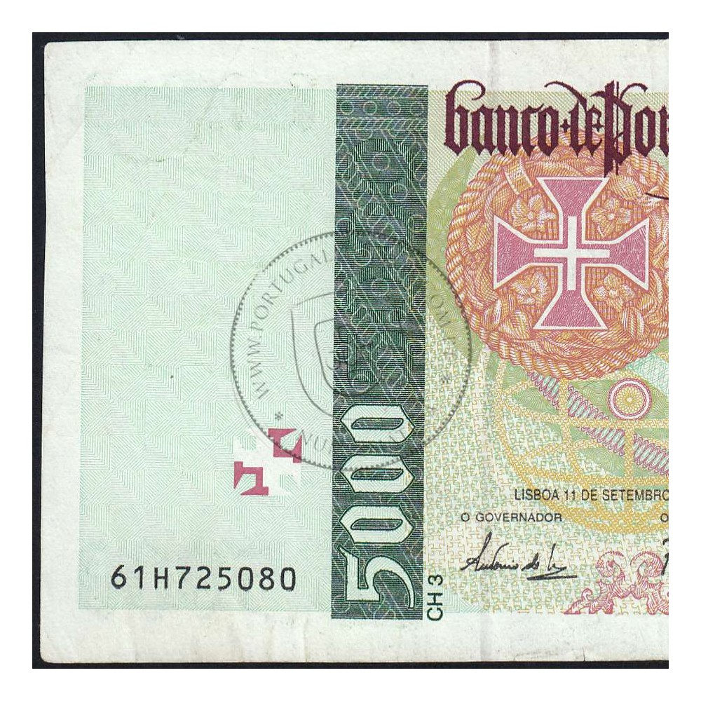 Nota de 5000 Escudos 1997 Vasco da Gama, 5000$00 11/09/1997 Chapa: 3 - Banco de Portugal (Circulada) - Pick 190
