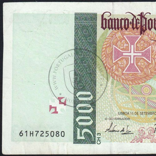 5000 Escudos banknote 1997 Vasco da Gama, 5000$00 11/09/1997 Plate: 3 - Bank of Portugal (Circulated) - Pick 190